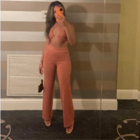 White Fox Boutique Unconditional Knit Flare Pants Terracotta - Picture 3 of 7